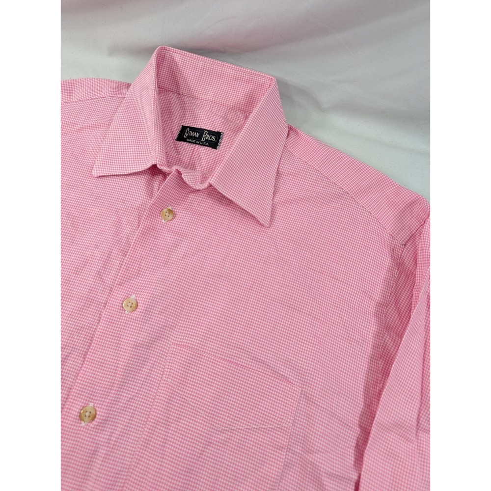 Gitman Bros Mens Medium Button Down Dress Shirt  Cotton Pink Micro Hounds tooth
